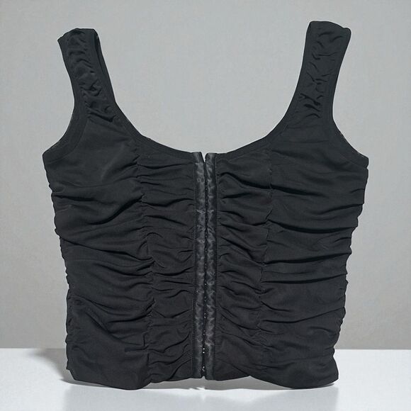 Shinestar Tops - Shinestar Crop Top Size Medium Black Corset Style Ruched Front Close Hook & Eye